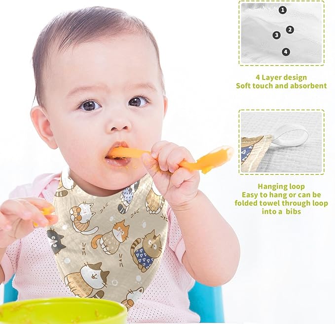 vvfelixl Cute Cats Baby Burp Cloths Baby Muslin Washcloths for Boy Girl Cotton Baby Face Towel for Newborn Infants Soft and Absorbent 11.8 X 11.8 in, 5 Pack