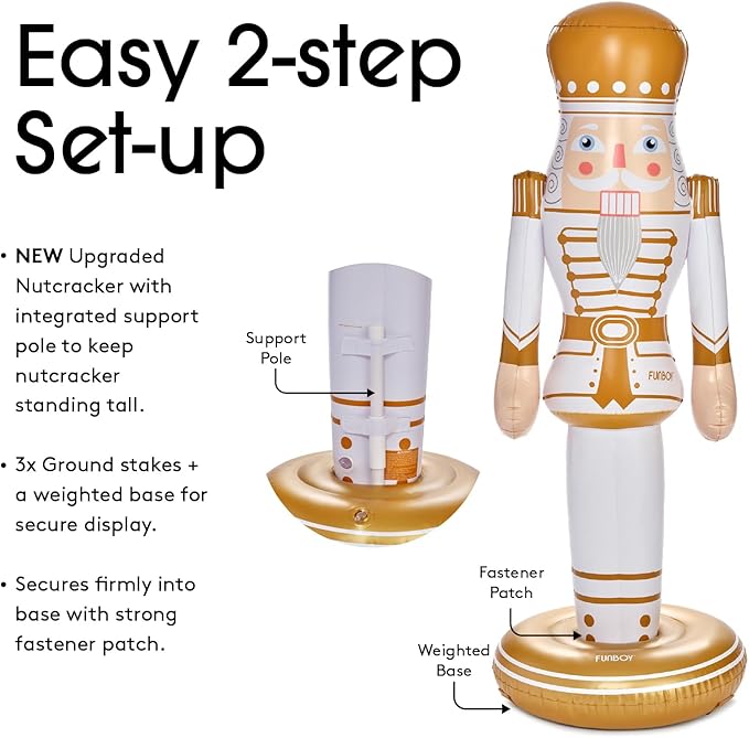 FUNBOY Gold Inflatable Nutcracker – 5ft Tall Indoor/Outdoor Holiday Decoration – Oversized Christmas Yard Decor