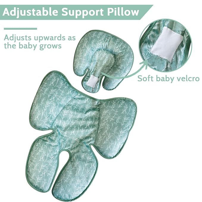 Baby Car Seat Head and Body Support,2-in-1 Reversible CarSeat Insert,Soft Cushion for Stroller, Swing, Bouncer,Green Sage
