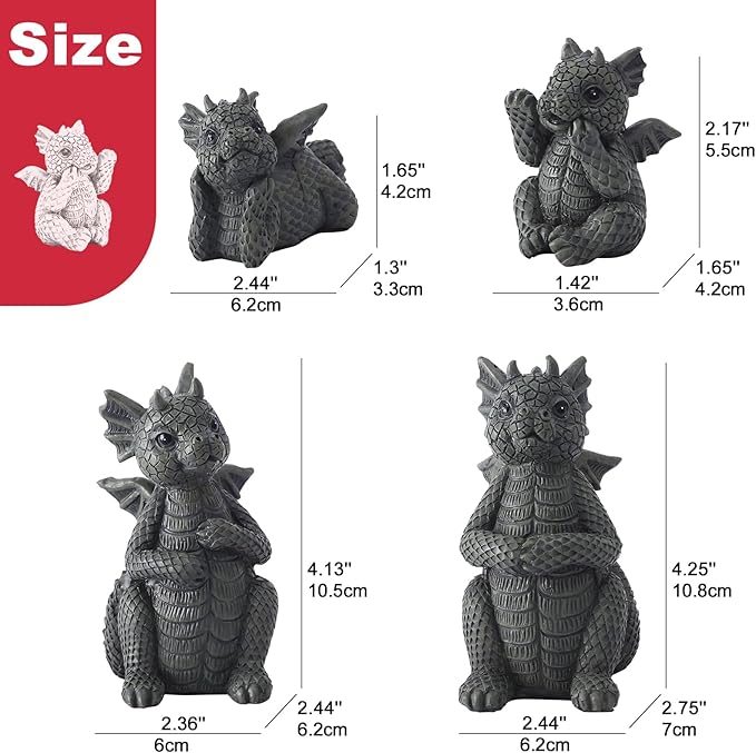 Nacome Dragon Statues for Fairy Garden Accessories: Outdoor Set of 4 Table Sculptures for Clearance Outside Lawn Ornaments Porch Patio Balcony Yard – Gifts for Mom Grandma