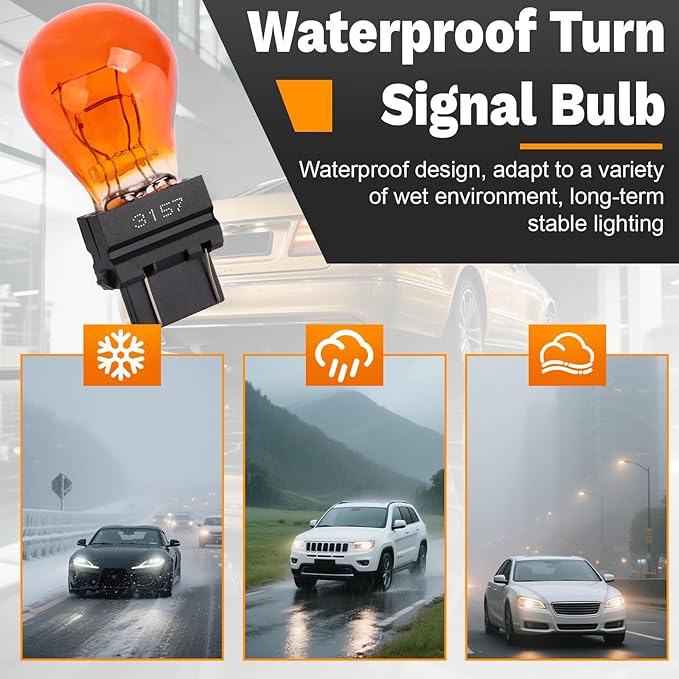 ecocstm 20 PCS 3157 Tail Light Bulb, Miniature 4157 Brake Light Bulb, Waterproof 3157 4157 Turn Signal Bulb, Automotive Side Marker Tail Light Replacement for Truck SUV Car (Amber)