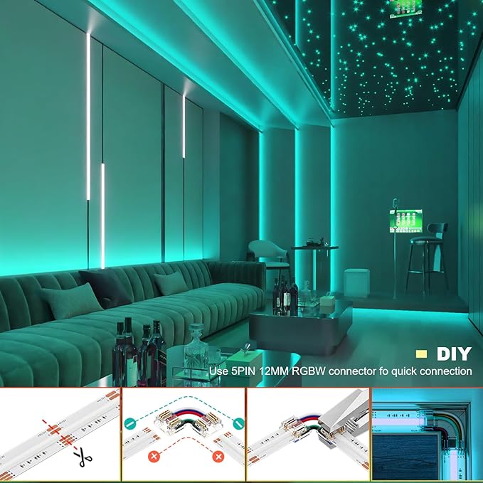 JOYLIT 32.8FT/10M COB LED Strip Lights RGBW, 24V RGB+6000K Cool White Color Changing Flexible Dimmable Tape Light, No Dark Spots, 784LEDs/M High Density Cuttable Adhesive Light Strip for Indoor