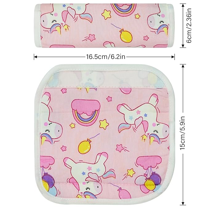 Baby Strap Cover for Children, 2 Pcs Infant Car Seat Belt Cover Pad, Neck Pad Protector for Kids Newborn Toddlers (Pink Unicorn)
