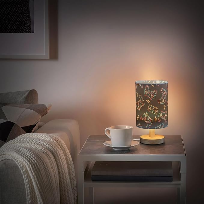 Bedside Table Lamp Video Game Gaming Nightstand Lamp with Wood Desk Lamps for Bedroom Living Room Nursery Office Home Decor