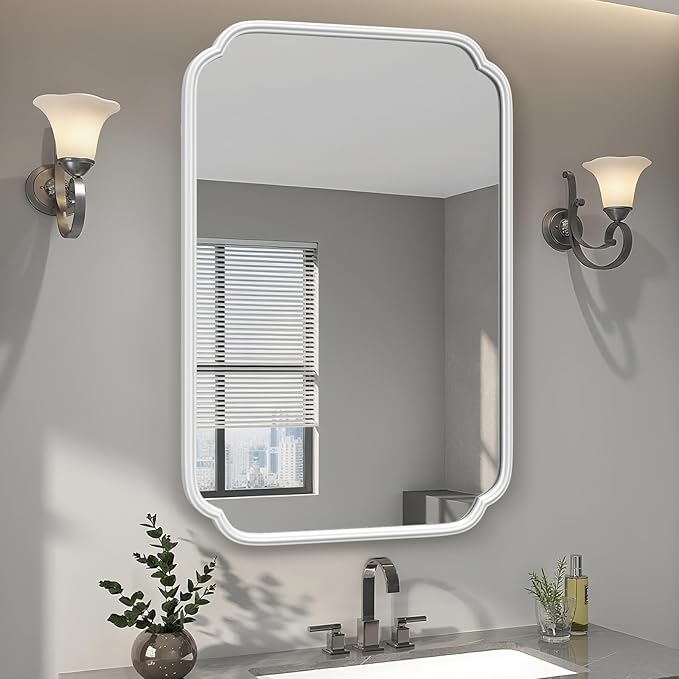 White Bathroom Mirror for Over Sink 24×36 Inch - Multi-Size Durable Iron Frame, Shatterproof Glass, Versatile for Bathroom/Bedroom/Living Room Decor (Horizontal or Vertical Mount)
