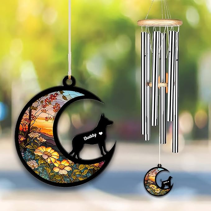 Australian Kelpie Sun Catcher Wind Chime, Custom Sunflower Suncatcher Dog Memorial Wind Chime, Dog Loss Gift, Dog Sympathy Gift, Pet Loss Suncatcher, Outdoor Garden Decor