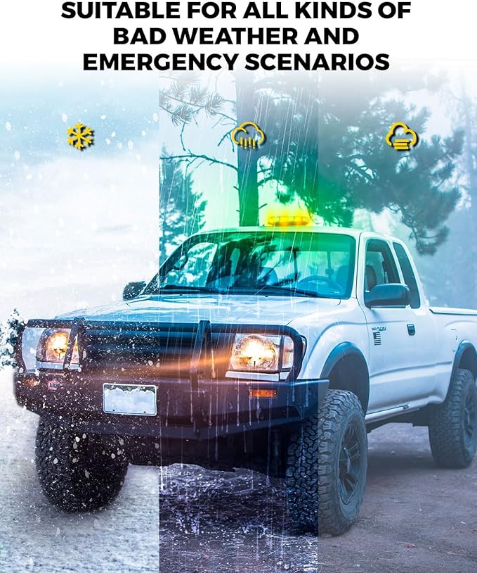 Xprite Upgraded 12" 72LED Rooftop Mini Strobe Lights, Emergency Safety Flashing Beacon Light Bar with Magnetic Base for 12V-24V Construction Vehicles, Trucks, Snow Plow, Postal Car (Amber/Green)