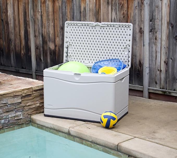 LIFETIME 60059 Black Bottom & Desert (Tan) Sides and Lid Outdoor Storage Box-80 Gal, 80 Gallon, Desert Sand