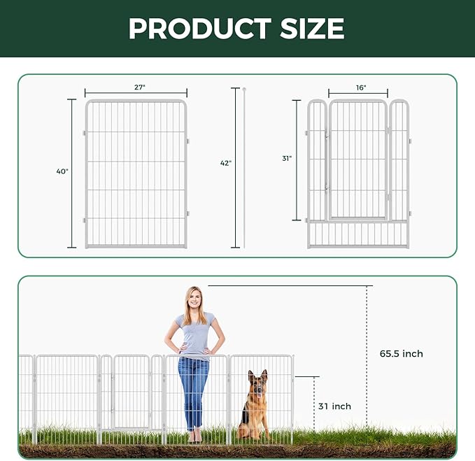 FXW Garden Fence Outdoor for The Yard – 40in(H) x 18.2ft(L) Heavy Duty Metal Animal Barrier for Dog and Rabbit, Decorative Dog Fence, 8 Panels, White