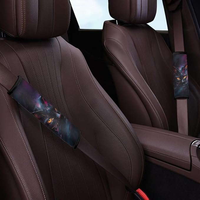 2 Pack Car Seat Belt Pads Seatbelt Protector Soft Comfort Seat Belt Shoulder Strap Covers for Adults Standard Size Car Decor Cool Black Cat