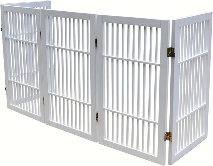 Pet Dog Gate Strong and Durable Freestanding Folding Acacia Hardwood Portable Wooden Fence Indoors or Outdoors by Urnporium (White Pet Gate, 5 Panel 30" Tall)