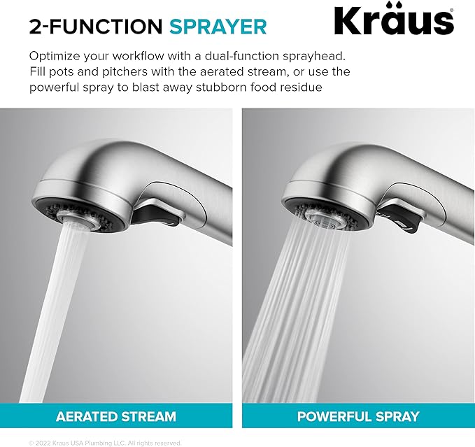 KRAUS Allyn Pull-Out Single Handle Kitchen Faucet in Spot-Free Stainless Steel, KPF-4103SFS