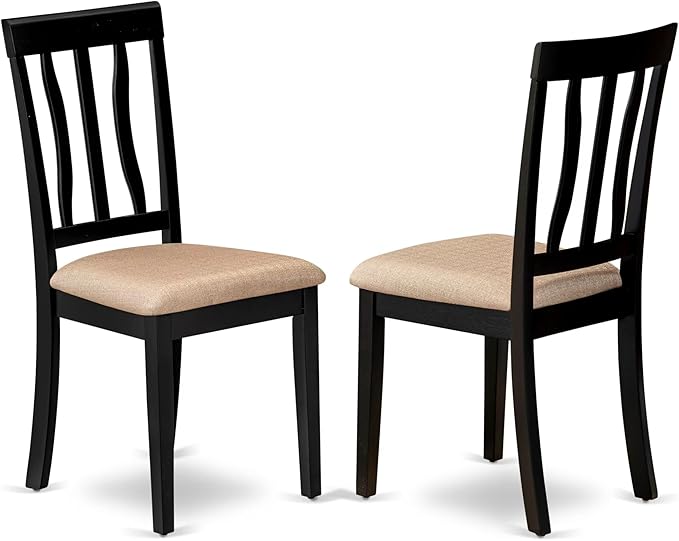 East West Furniture LGAN9-BLK-C 9 Piece Dining Room Table Set Includes a Rectangle Kitchen Table with Butterfly Leaf and 8 Linen Fabric Upholstered Dining Chairs, 42x84 Inch, Black