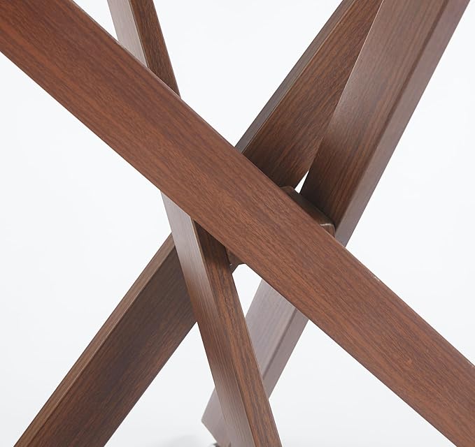 36" Square Dining Table for 4, Modern Glass Kitchen Table for 4 with Walnut X Metal Legs, Contemporary Small Glass Dining Room Leisure Tables for Kitchen Apartment