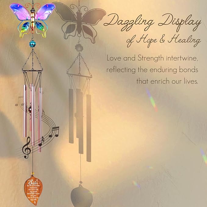 Butterfly Sympathy Wind Chimes,Memorial Gifts for Loss of Sister,Sympathy Gifts for Loss of Sister,Bereavement Condolence Remembrance Gift,Windchimes Outdoors