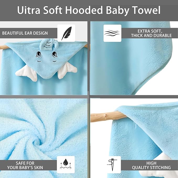 Baby Hooded Towels,31 x 31 in Baby Washcloths, Infant Super Soft Baby Bath Towels with Hood for Toddlers1-3,Highly Absorbent Viscose Hooded Towel for Boys, Girls, Newborn Essentials