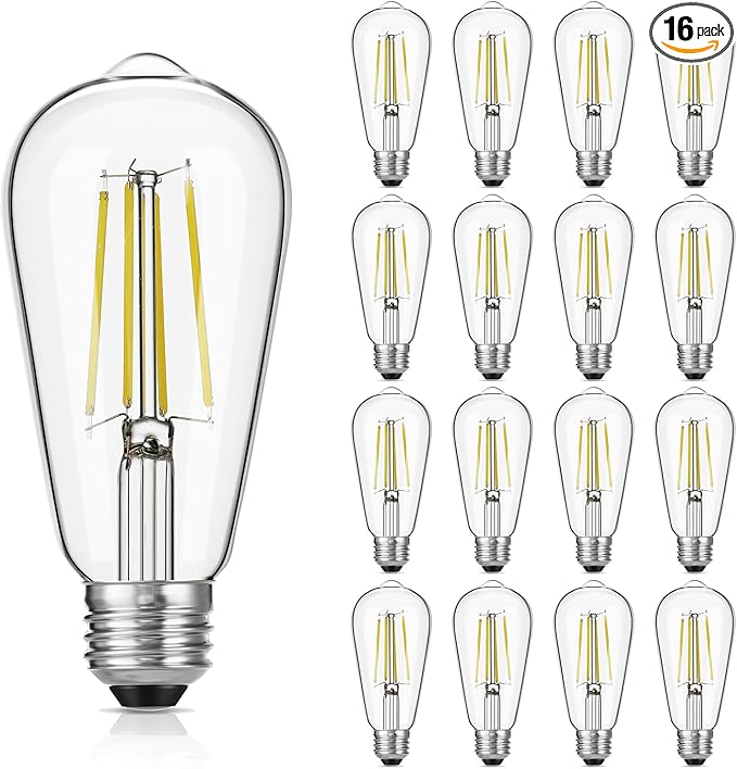 Gozelux Vintage LED Edison Bulb Dimmable 60W Equivalent 750 Lumens, 6W Edison Light Bulbs Daylight White 5000K, Antique ST58 LED Filament Bulb E26 Base, CRI 90+, Clear Glass, Pack of 16