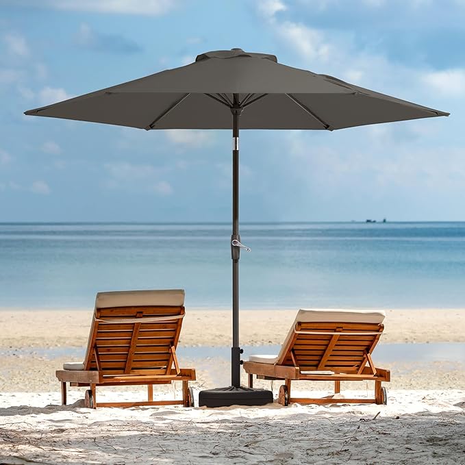 JEAREY 7.5FT Patio Umbrella Market Table Umbrella with 6 Sturdy Ribs, Push Button Tilt/Crank Outdoor Umbrella for Garden, Deck, Backyard, Pool and Beach,Gray