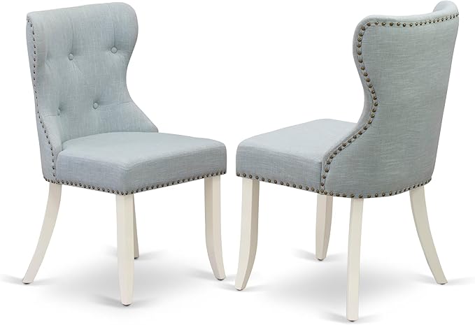East West Furniture V097SI215-9 9 Piece Dining Room Set Includes a Rectangle Kitchen Table with V-Legs and 8 Baby Blue Linen Fabric Parsons Dining Chairs, 40x72 Inch, Multi-Color