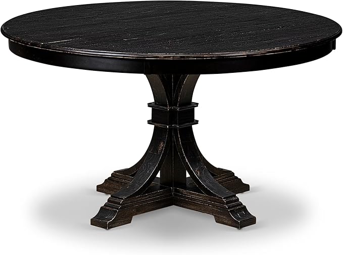 F57-11-TP - Modern Kitchen Table with Acacia Wood Round Tabletop, Sand Blasted Black Finish