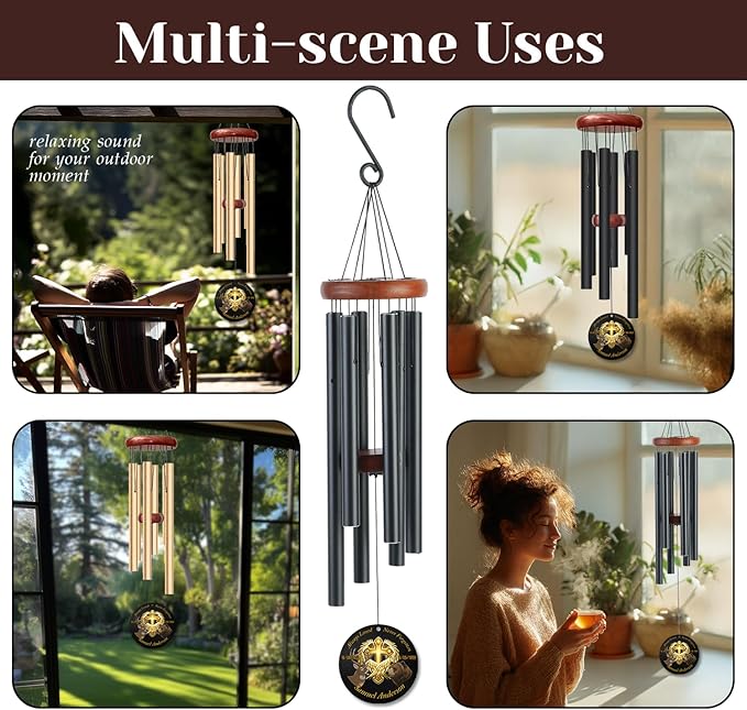 Personalized Faith & Nature Memorial Wind Chime – “Always Loved, Never Forgotten” Golden Cross with Deer & Bear – Custom Name & Dates Outdoor Sympathy Gift – Memorial Windchimes for Loss of Loved One