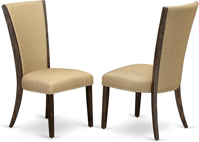 East West Furniture V777VE703-5 5 Piece Dinette Set for 4 Includes a Rectangle Dining Room Table with V-Legs and 4 Brown Linen Fabric Upholstered Parson Chairs, 40x72 Inch, Multi-Color