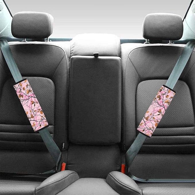 AFPANQZ Car Seat Belt Cover Cushion Universal Fit Two-Packs Automotive Seat Belt Pillow for Kids Branch Pink Shoulder Straps Pads Covers Universal Fit for Truck Vans Sedans SUVs