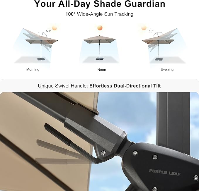 PURPLE LEAF 8.2' X 11.5' Tilting Patio Umbrella with Base Outdoor Cantilever Swivel Rectangle Umbrella Aluminum Offset Umbrella with 360-degree Rotation for Garden Deck Pool Patio Beige