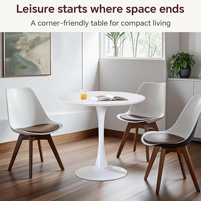Small Space 31.5 Inch White Round Tulip Dining Table - Modern Pedestal Base Kitchen Table for 2-4 People - Easy Assembly & Easy to Clean