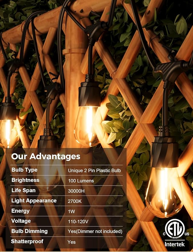 XMCOSY+ 120FT Outdoor String Lights Waterproof - LED Patio Hanging Lights for Outside Porch Backyard Gazebo Garden, Commercial Grade 42 Edison Bulbs