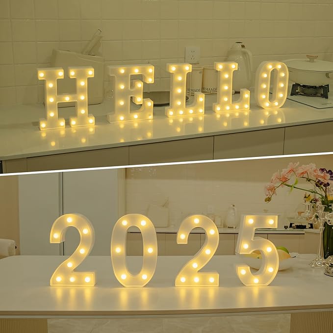 Foaky Rechargeable LED Letter Lights Sign Marquee Light Up Letters Sign for Night Light Wedding/Birthday Party Christmas Lamp Home Bar Decoration (E)