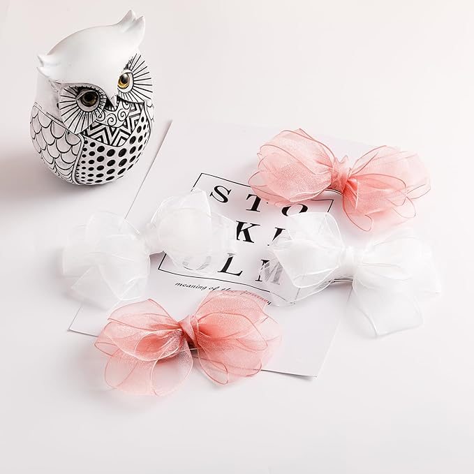 5.5-Inch Organza Double Hair Bows Alligator Clips Hair Accessories for Girls Toddler Kids Children Teens -White