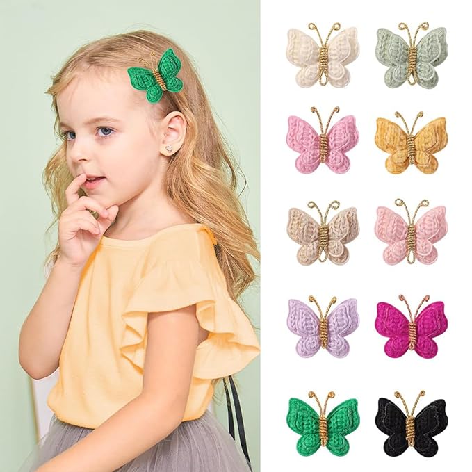 2 Pcs Butterfly Hair Bow Girl, Kid's Cute Hair Clips Barrettes Accessories for Infants Toddlers Baby Kids Fine Hair (Green)