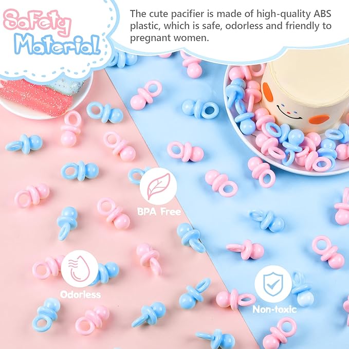 24 Pcs Baby Shower Pacifiers, 1.75 Inch Plastic Pacifiers for Baby Shower Game Girl Boy, Bulk Pacifier for DIY Decoration, Gender Reveal Table Scatter, Hunt Game Props, Party Favors(Pink&Blue)