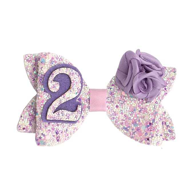 Birthday Hair Bow for Baby Girls 1 2 3 4 5 6 Years Sprinkle Decorations Party Hair Accessories for Two 2nd Birthday Purple Rose