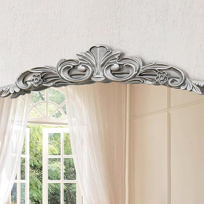 Micasso Silver Vintage Wall Mirror: 24"x 32" French Baroque Antique Arched Wall Mounted Mirror - Traditional Ornate Decorative Entryway Mirror for Home Decor/Entryway/Fireplace/Living Room/Hallway