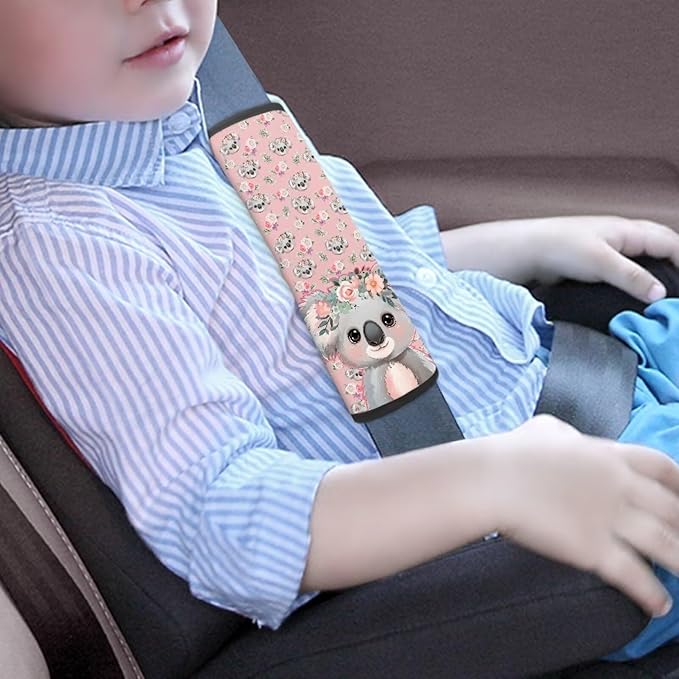 Biyejit Koala Flowers 2 Pieces Car Seat Strap Covers Soft Seat Belt Pads Cover for Kids Car Seat Straps Shoulder Pads Infant Stroller Strap Covers Seat Safety Belt Cushion for Boy Girls