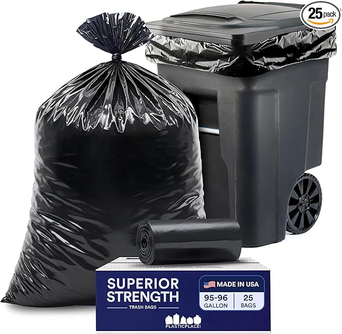 Plasticplace 95-96 Gallon Garbage Can Liners │ 2 Mil │ Black Heavy Duty Trash
