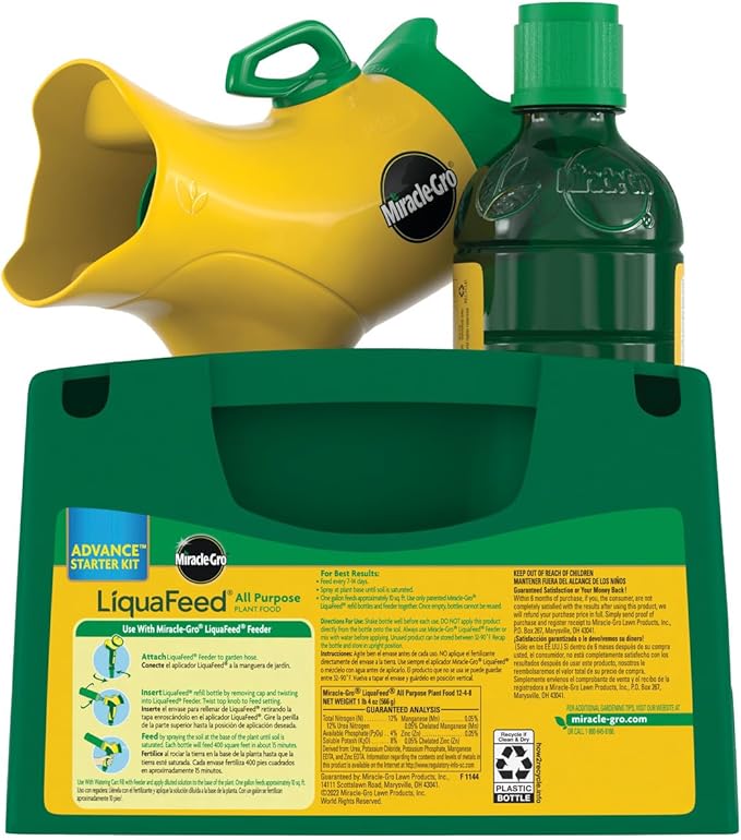 Miracle-Gro LiquaFeed All Purpose Plant Food Advance Starter Kit, For Flowers, Vegetables, Trees and Shrubs, One 16 oz. Plant Food and One Feeder