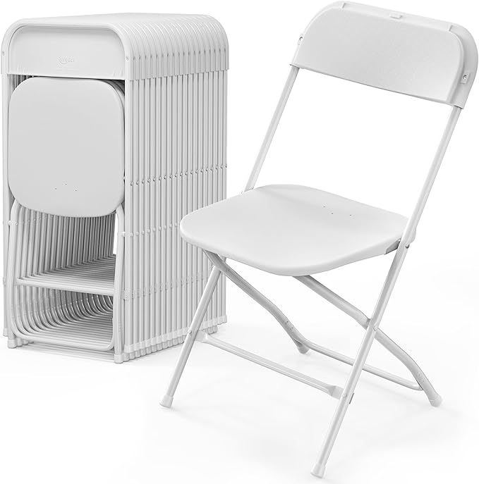 VINGLI 20 Pack White Plastic Folding Chair, Indoor Outdoor Portable Stackable Commercial Seat with Steel Frame 350lb. Capacity for Events Office Wedding Party Picnic Kitchen Dining
