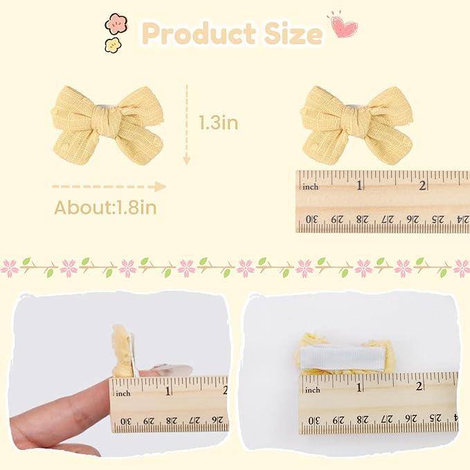CÉLLOT 40 Pieces 2inch Girls Hair Bows Linen Fabric Bows Alligator Clips Hair Accessories for Baby Toddlers and Infants（20 Pairs Mini Bow）