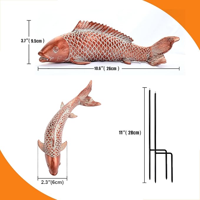 Outdoor Statues Garden Koi Fish Decor, 2pcs Antique Copper Koi Fish Sculpture for Pond Lawn Patio Porch Yard Decor Home House Ornaments, Birthday Gardening Gifts for Grandma Women