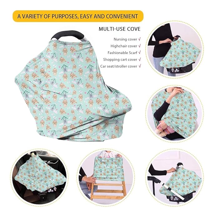 Forchrinse Bee Bear Print Infant Carseat Canopy Baby Girls Boys Nursing Cover Breastfeeding Scarf Breathable Stretchy Baby Car Seat Cover for High Chair/Stroller