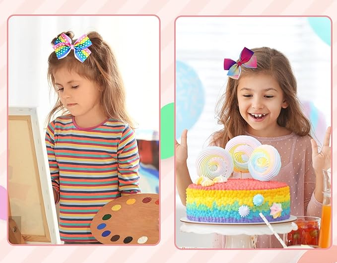 12 Pcs 5 Inch Hair Bows for Girls,Colorful Rainbow Heart Girls Hair Bows Grosgrain Ribbon Hair Bow With Alligator Clips for Toddlers Little Girl Children Kids Teens