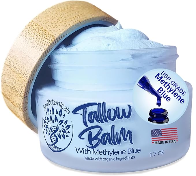 Methylene Blue Infused Whipped Grass Fed Beef Tallow Balm, Anti-Aging, Moisturizer, Stretchmarks, Rosacea, Psoriasis, Eczema, Acne, All skin types, (1.7 oz)