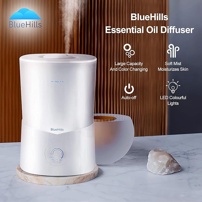 BlueHills Premium Large 3000 ML and 2000 ML XL Essential Oil Diffusers Humidifiers Combo Set of 2 for Large Room Home with Décor LED Lights Great Gift – Value Pack of White.