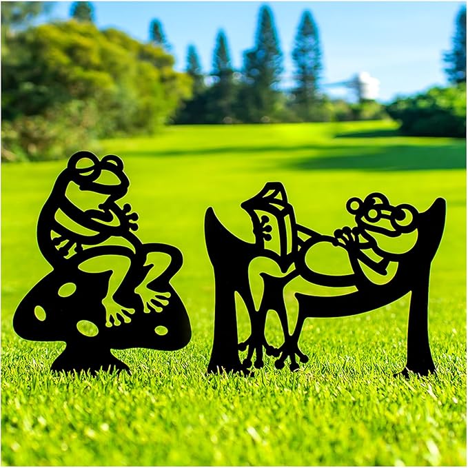 Frog Metal Garden Stakes Decorative Frog Gifts for Women/Men Lovers Gifts,Black Silhouette Statues for Yard Art,Outdoor Decor,Outside,Patio,Lawn Ornaments,Garden Decorations