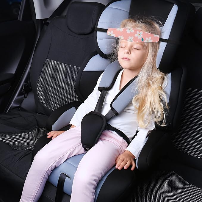 Hestya 2 Pieces Baby Car Seat Head Straps, Carseat Head Support for Toddler Holder Band Headrest, Stroller Sleeping Headrest Neck Relief for Kids Children Toddler Infant(Fresh Flower)