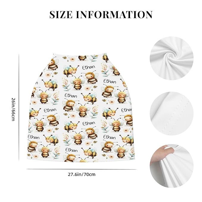 Personalized Bee Baby Car Seat Cover with Name,Multi-Use Canopy for Nursing, Strollers,Shopping Carts,Customized Breastfeeding Cover, Full Privacy,Infant Stroller Cover
