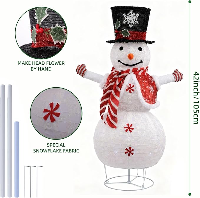 Snowman 3D Christmas Collapsible Decorations，Lighted Outdoor Xmas Large Snowman Garden Décor，Pre-Lit for Indoor/Outside Yard Holiday Decoration (red)